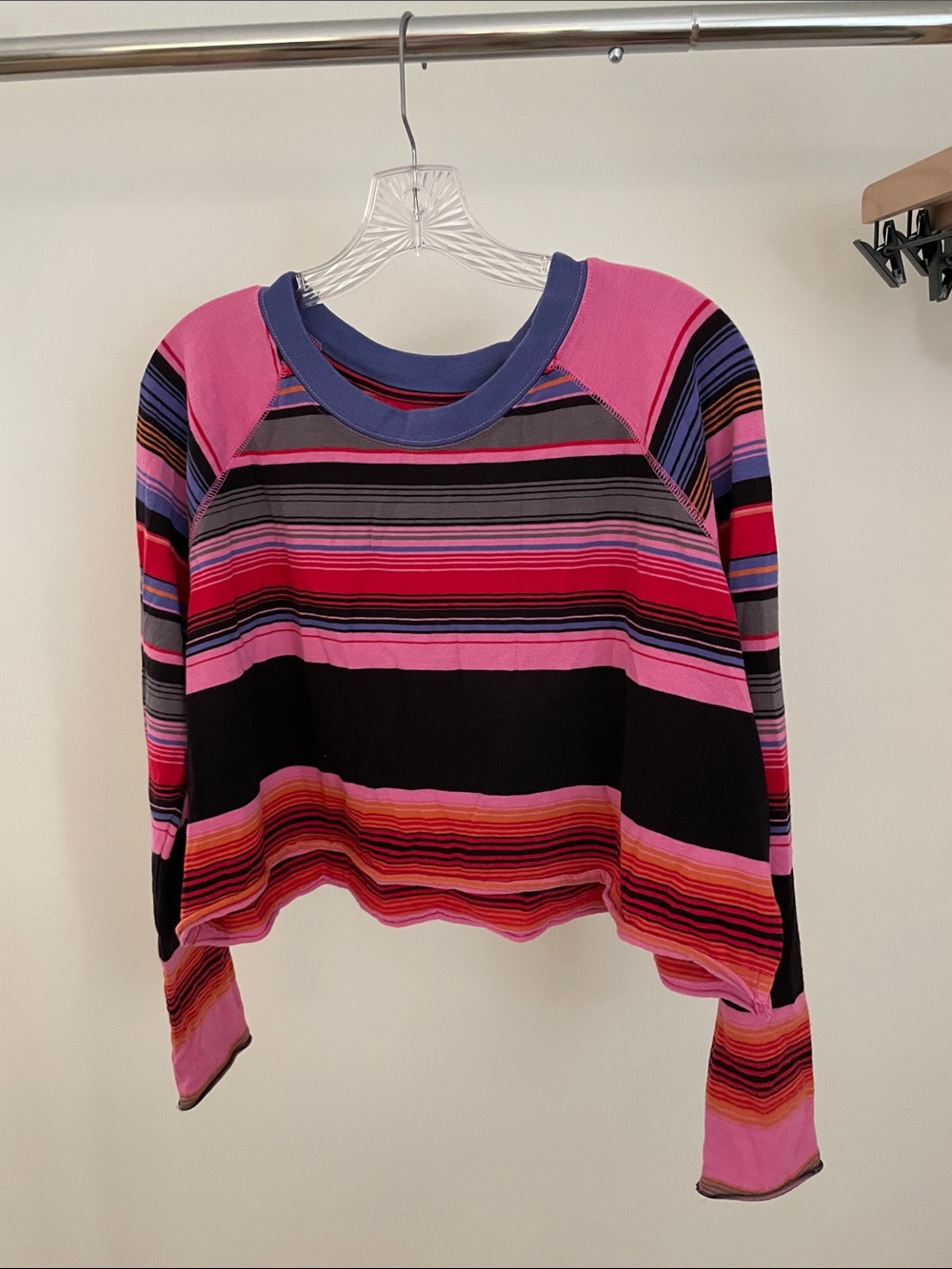 Free People Striped Pink & Black Long Sleeve Women's Top